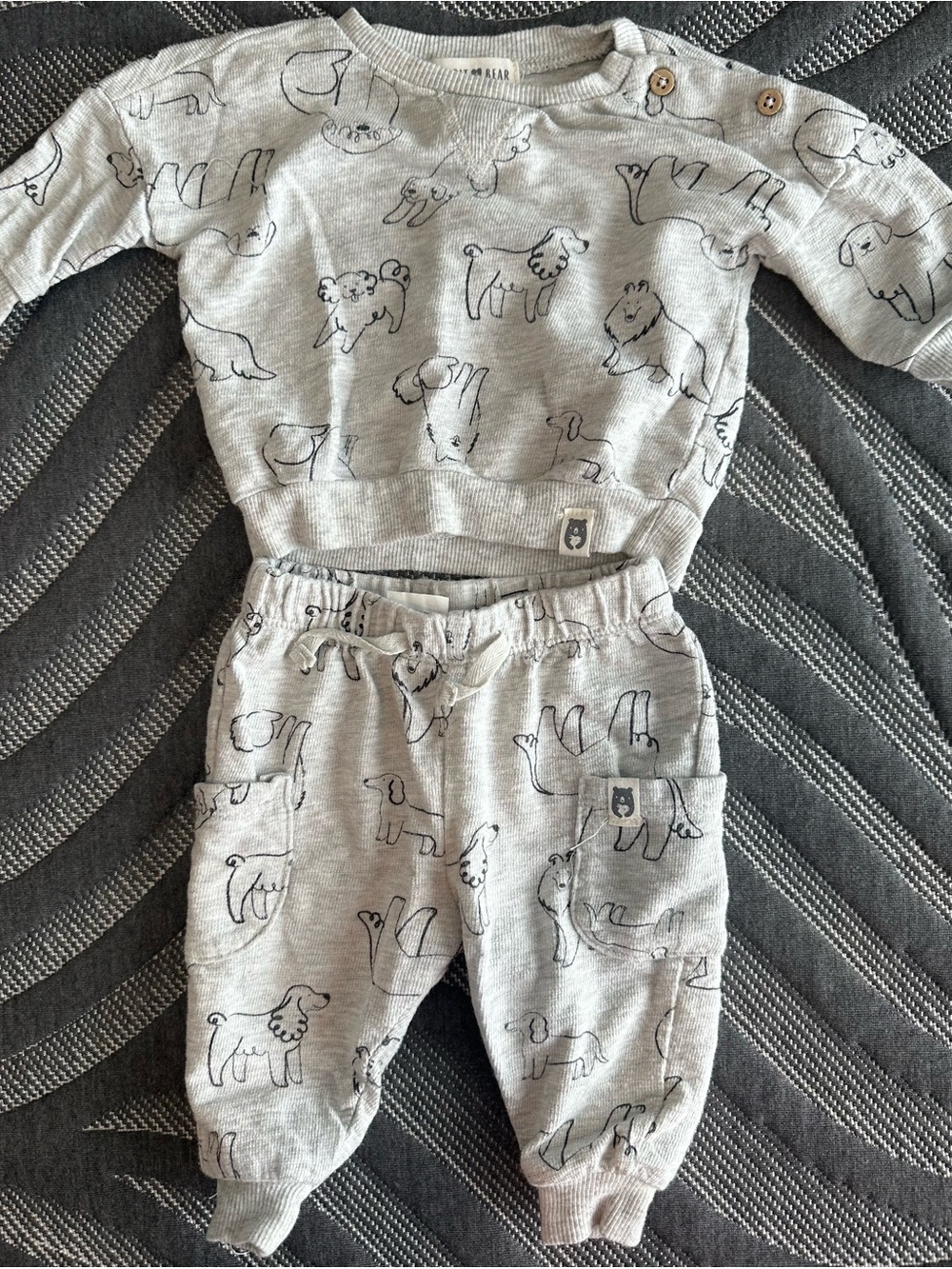 Rabbit Bear Gray dog Print outfit - Long Sleeve Top & Jogger Bottoms